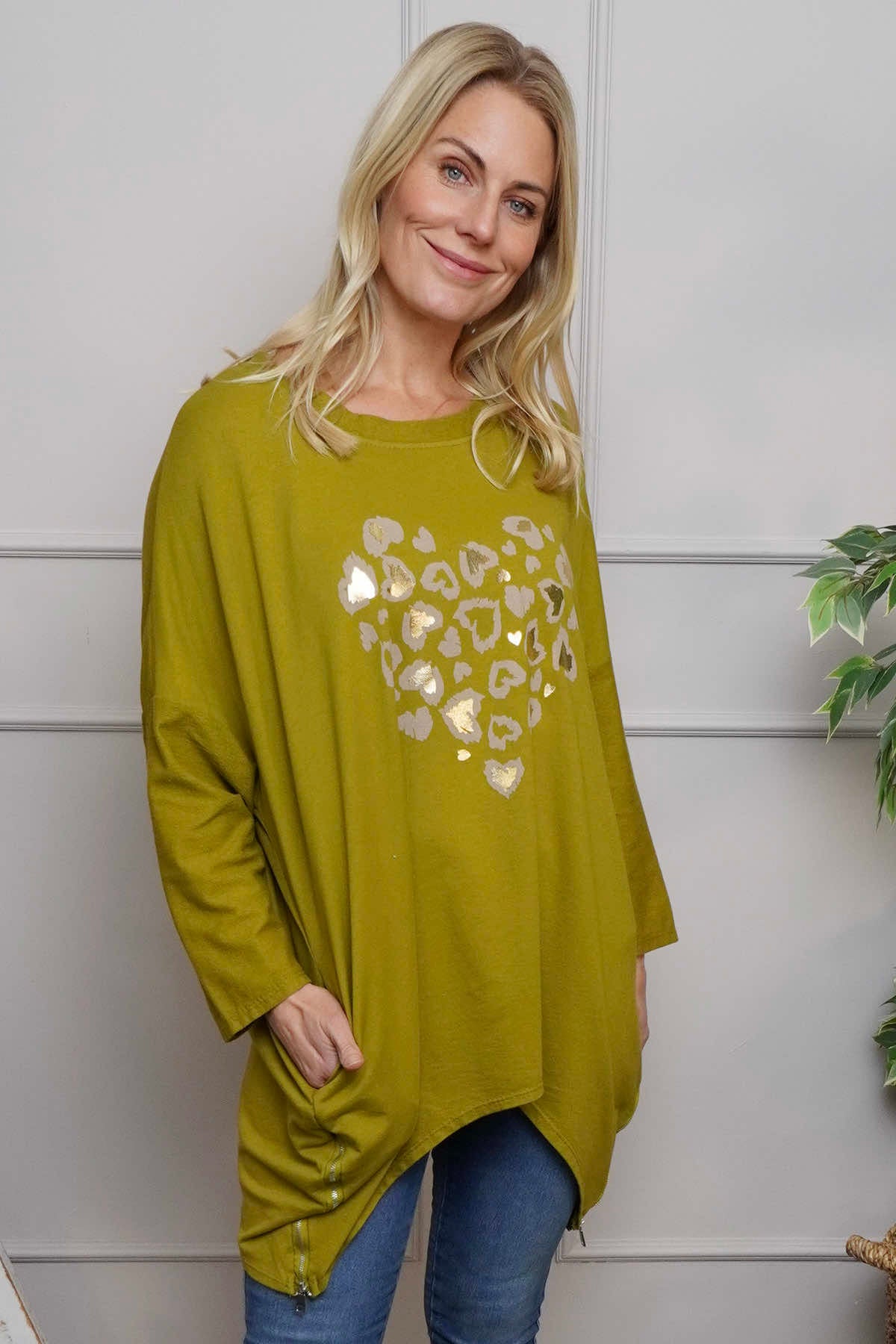 Evette Heart Cotton Top Moss