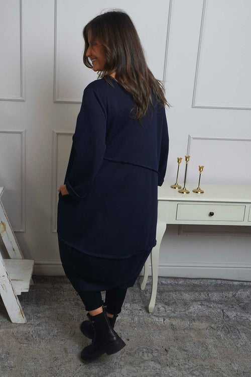 Minnie Seam Detail Cotton Tunic Navy - Image 4