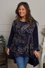 Kacey Print Needlecord Top Navy Navy - Kacey Print Needlecord Top Navy