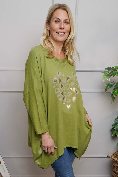 Evette Heart Cotton Top Green - Image 2