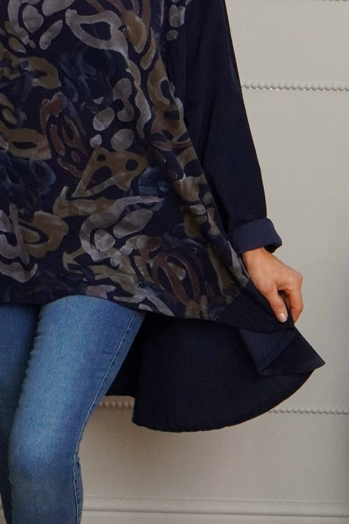 Kacey Print Needlecord Top Navy - Image 3