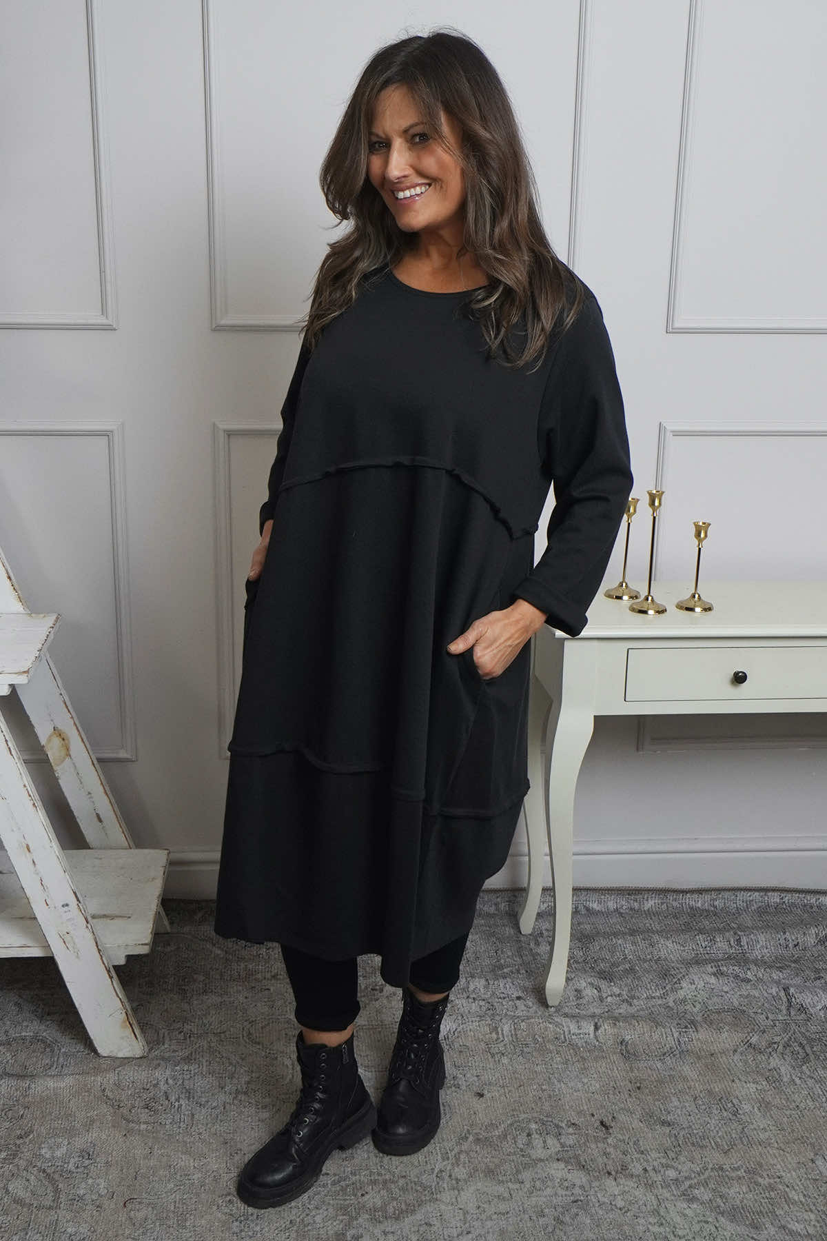 Minnie Seam Detail Cotton Tunic Black