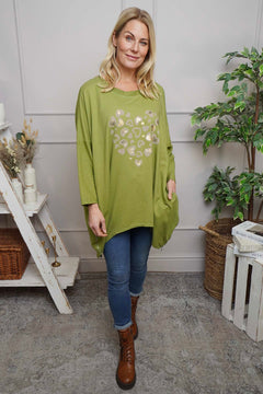 Evette Heart Cotton Top Green