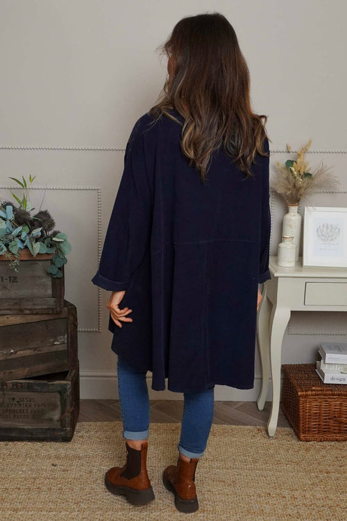 Kacey Print Needlecord Top Navy - Image 4