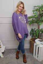Evette Heart Cotton Top Purple Purple - Evette Heart Cotton Top Purple