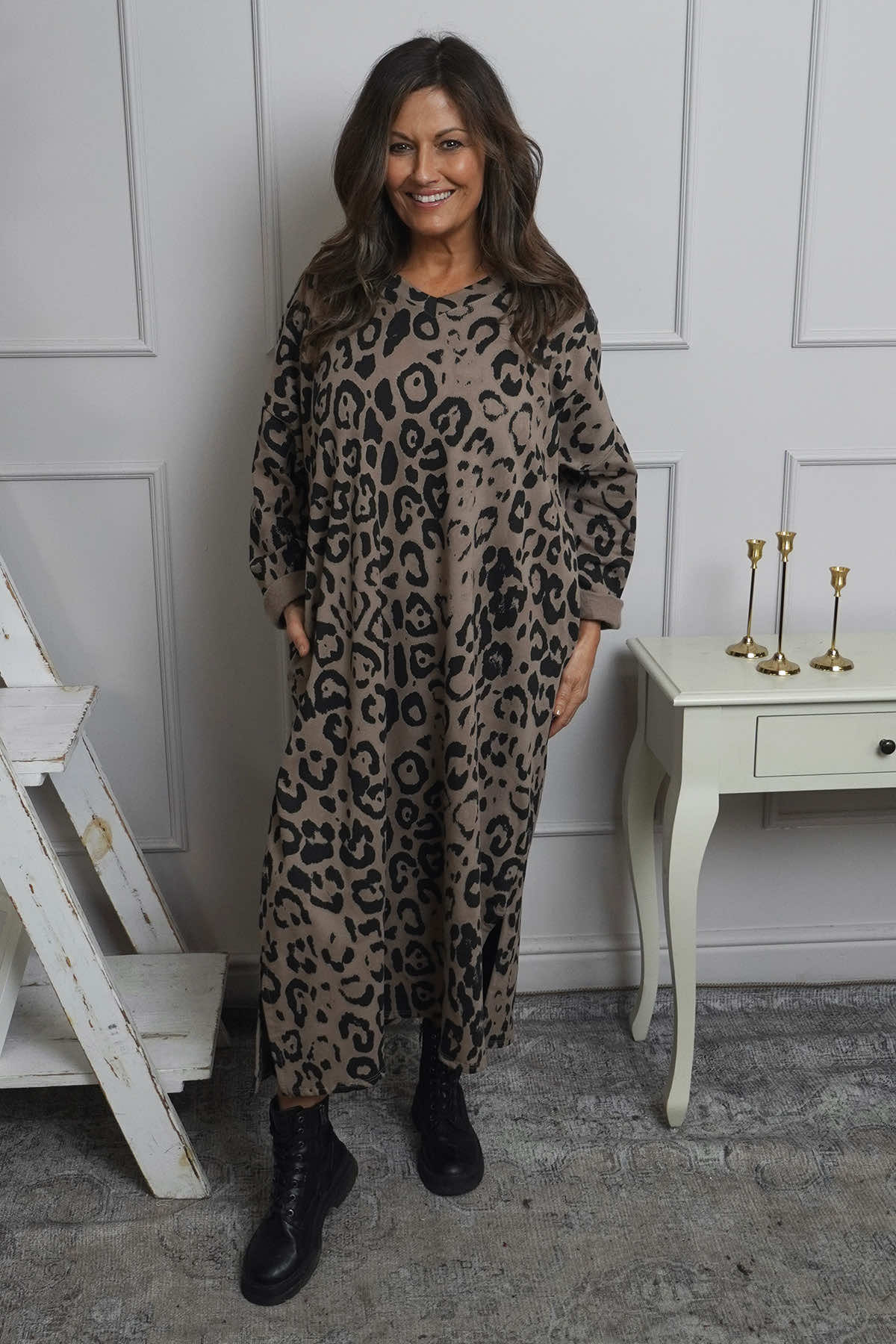Darya Leopard Cotton Dress Mocha