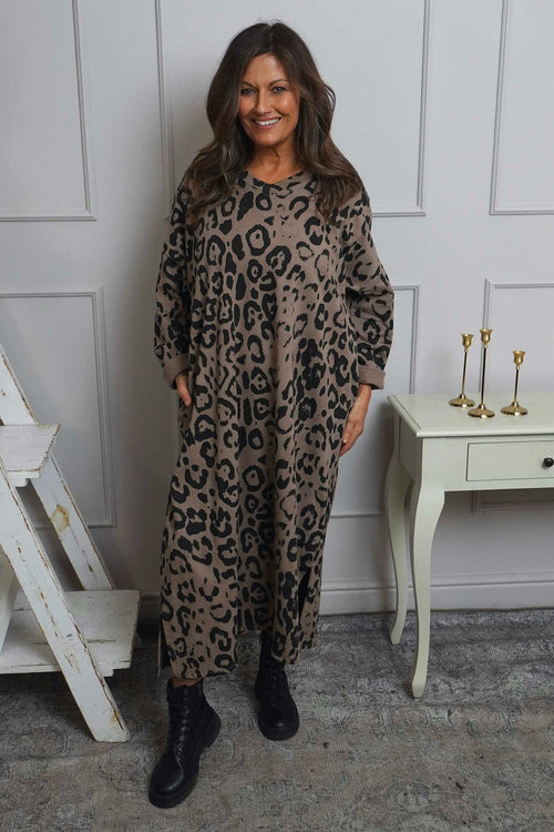 Darya Leopard Cotton Dress Mocha