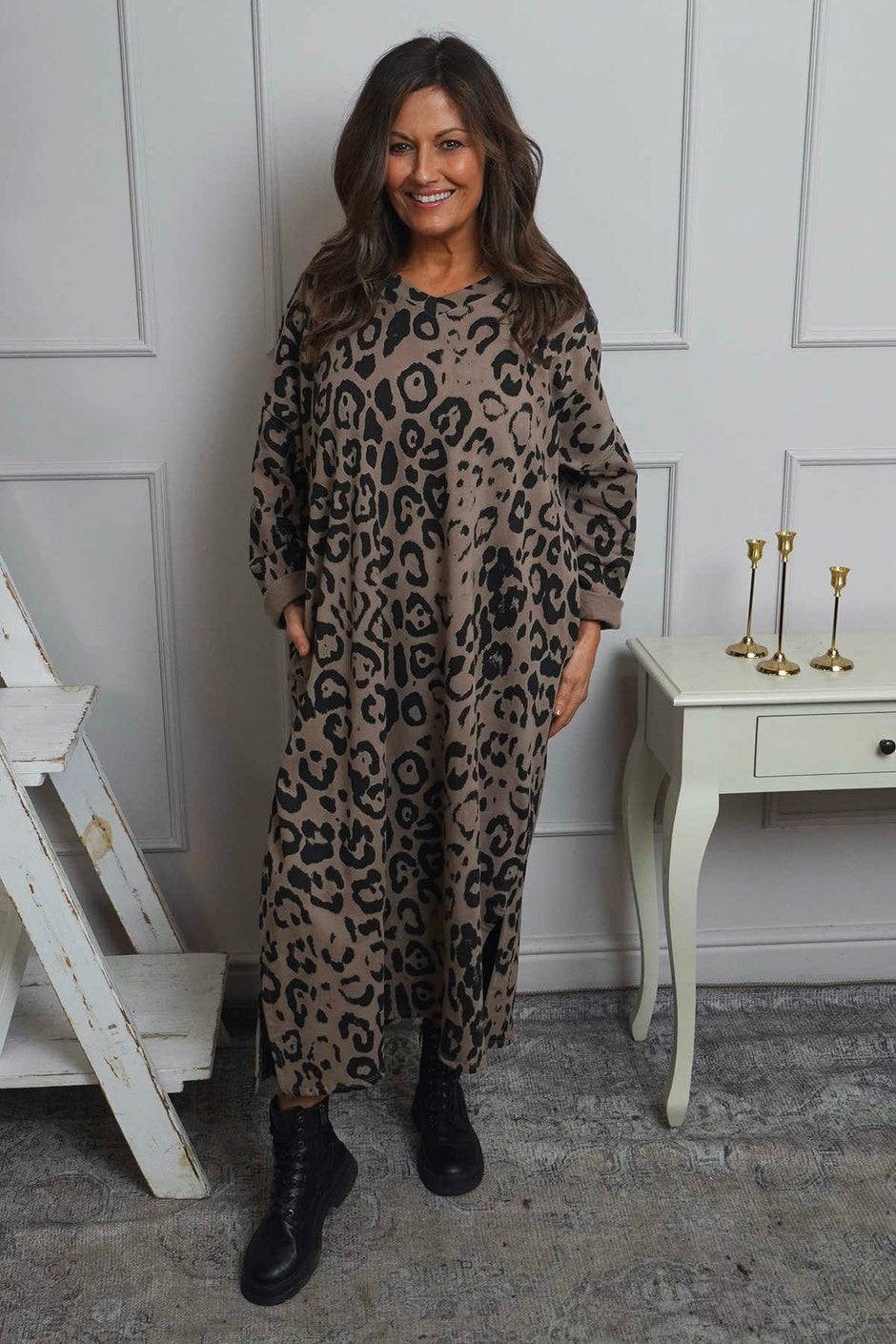 Darya Leopard Cotton Dress Mocha
