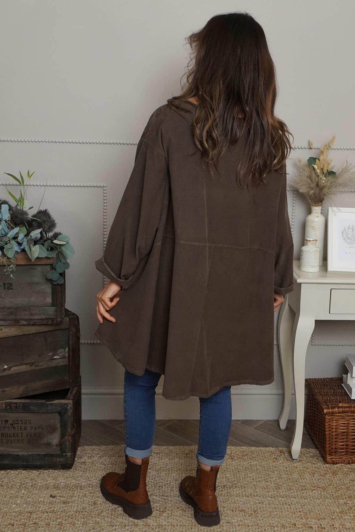 Kacey Print Needlecord Top Nutmeg