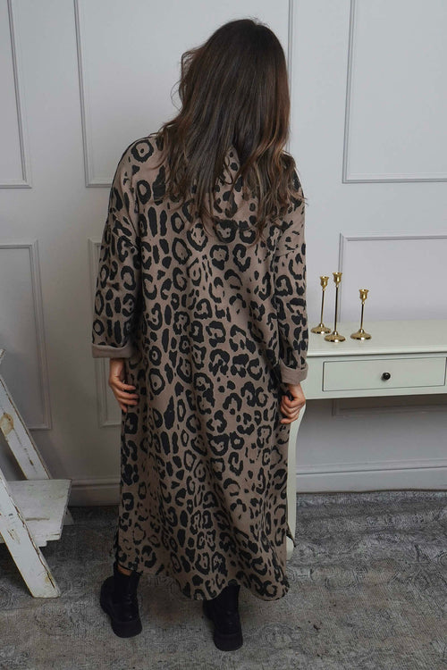 Darya Leopard Cotton Dress Mocha - Image 4