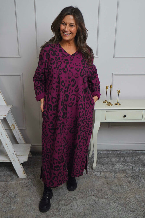 Darya Leopard Cotton Dress Magenta - Image 3