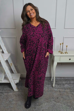 Darya Leopard Cotton Dress Magenta