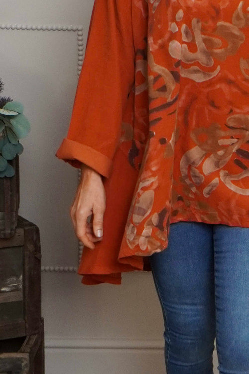 Kacey Print Needlecord Top Burnt Orange - Image 3