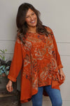 Kacey Print Needlecord Top Burnt Orange