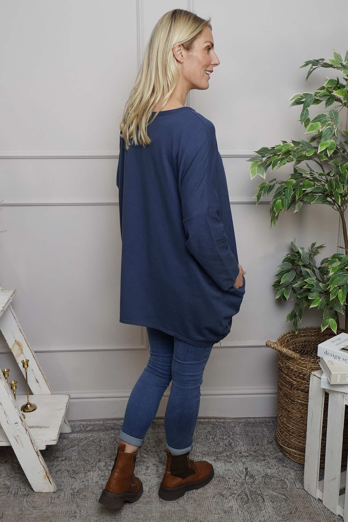 Evette Heart Cotton Top Navy