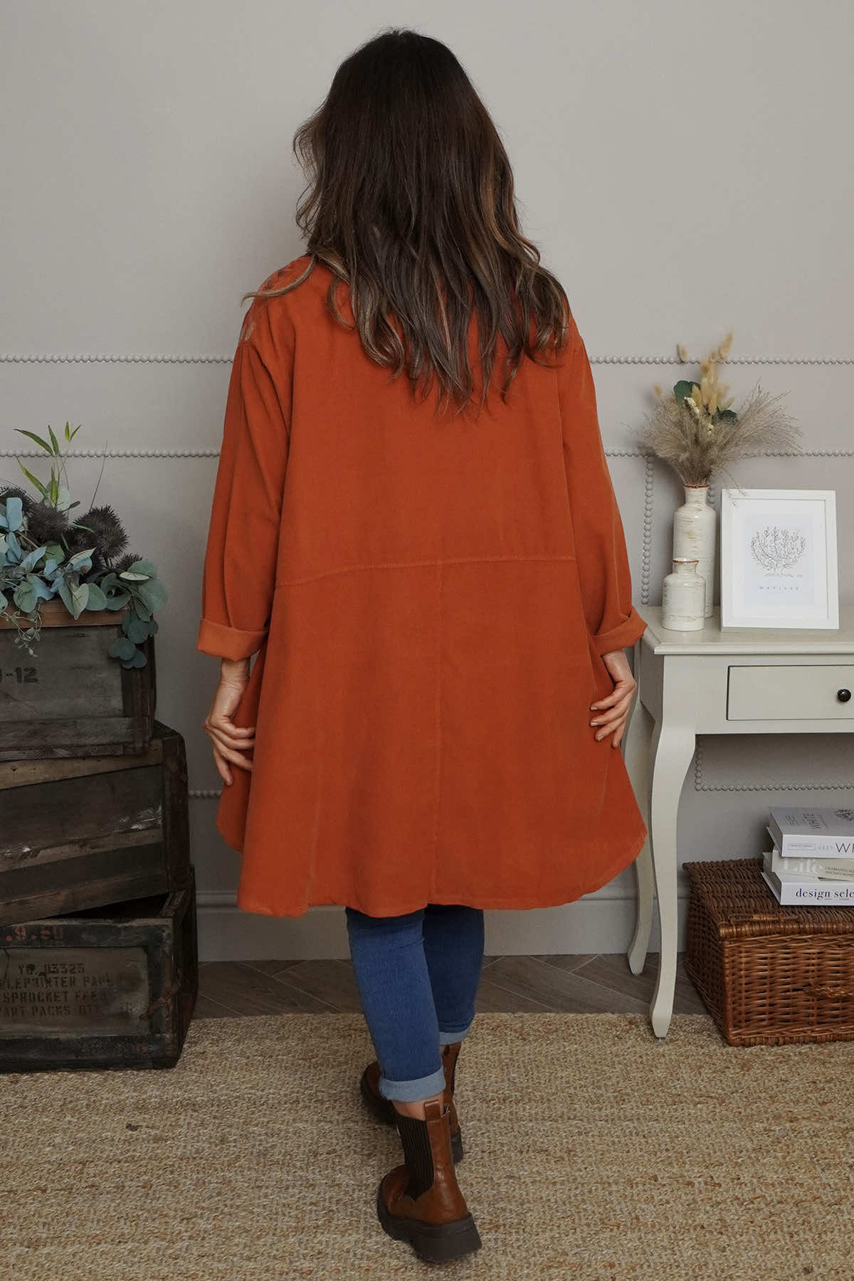 Kacey Print Needlecord Top Burnt Orange