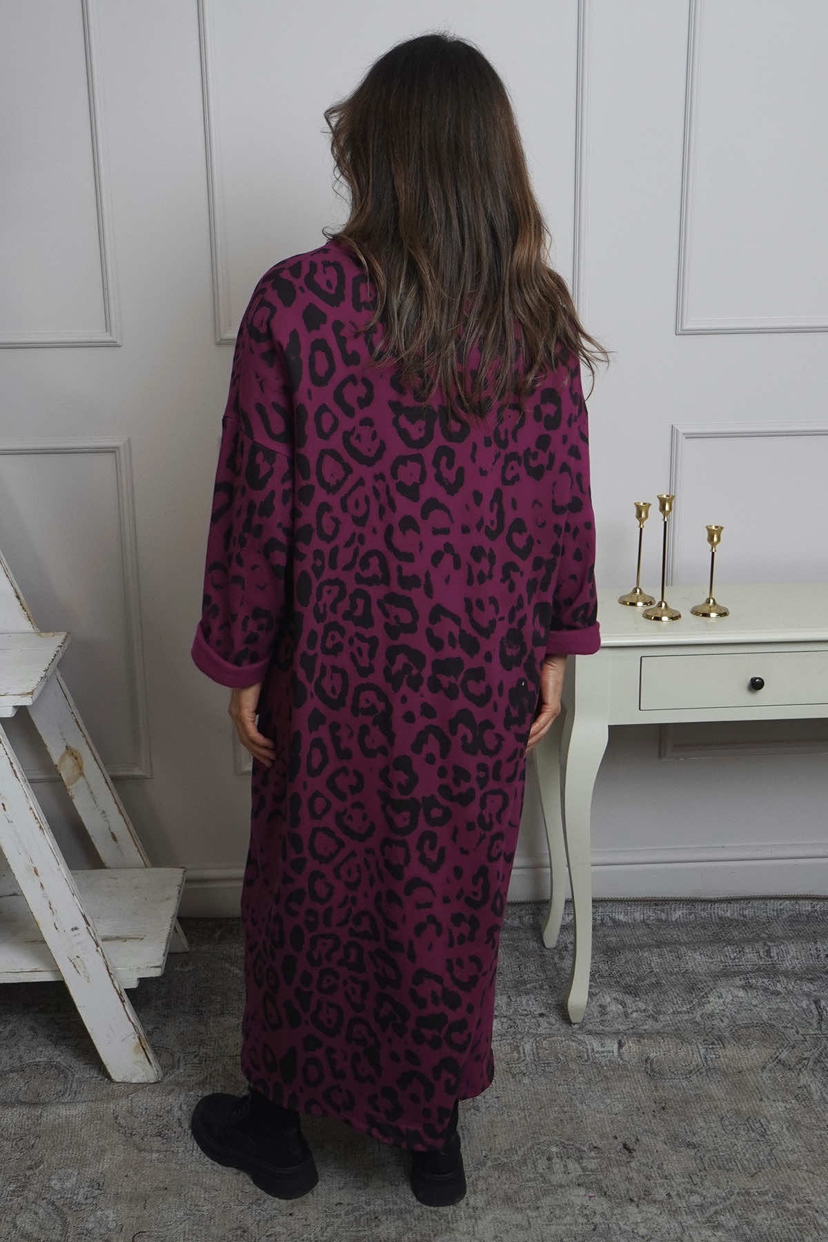 Darya Leopard Cotton Dress Magenta