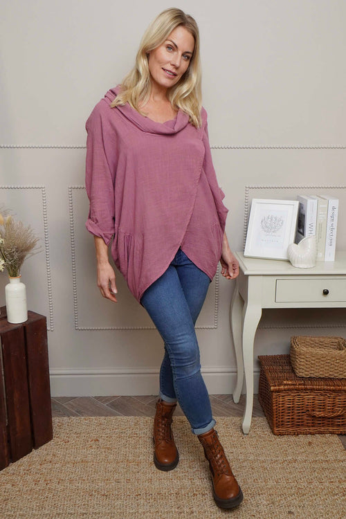 Beulah Cowl Neck Cotton Top Grape - Image 2