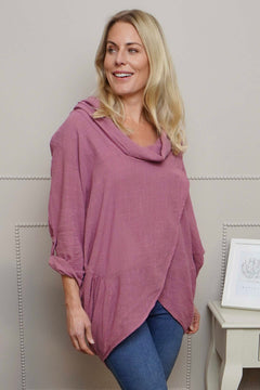 Beulah Cowl Neck Cotton Top Grape