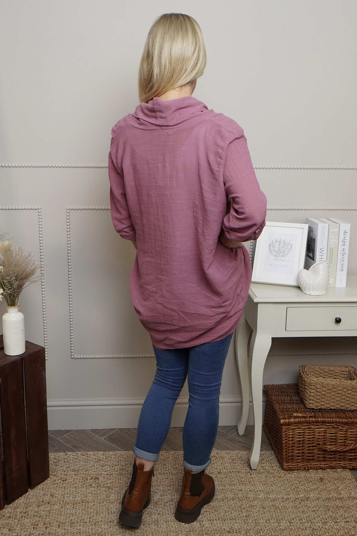 Beulah Cowl Neck Cotton Top Grape