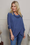 Beulah Cowl Neck Cotton Top Dark Blue