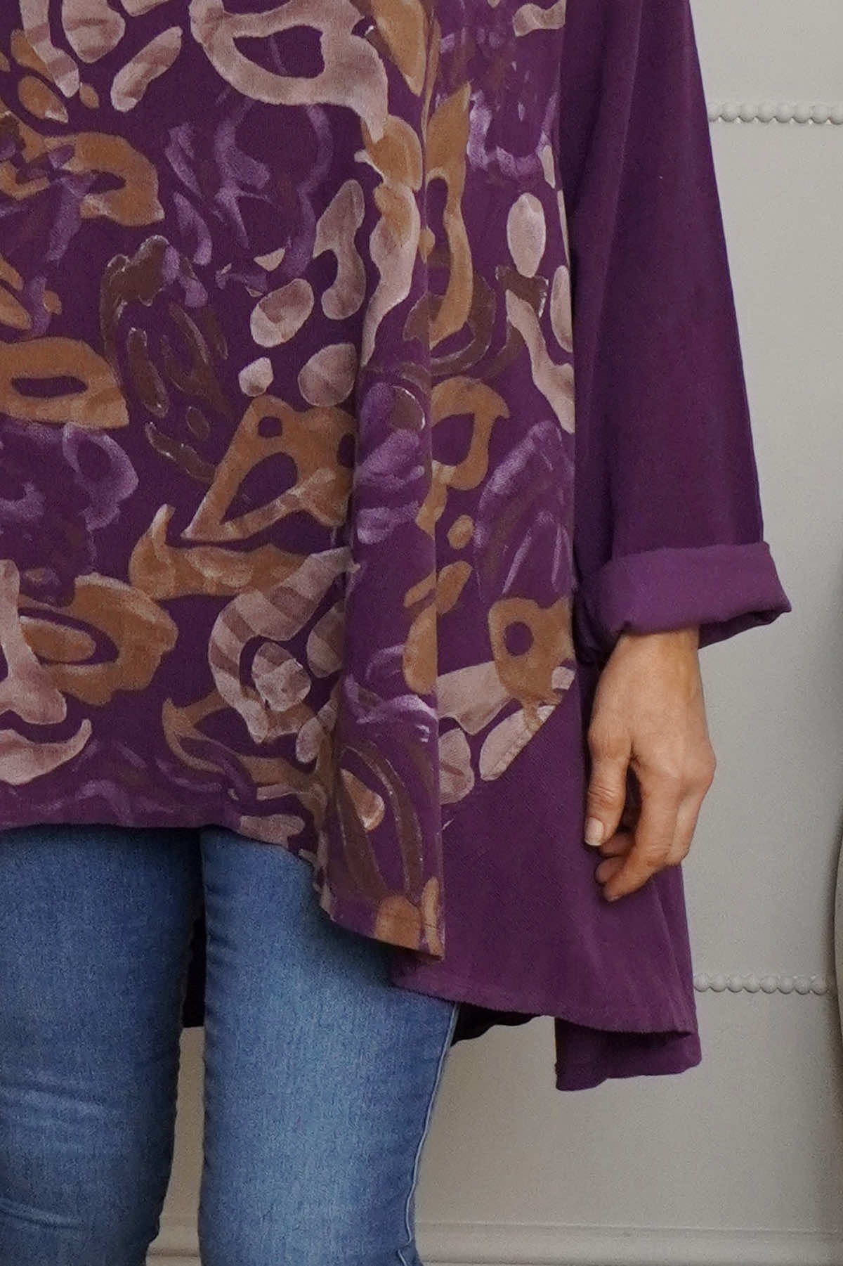 Kacey Print Needlecord Top Purple