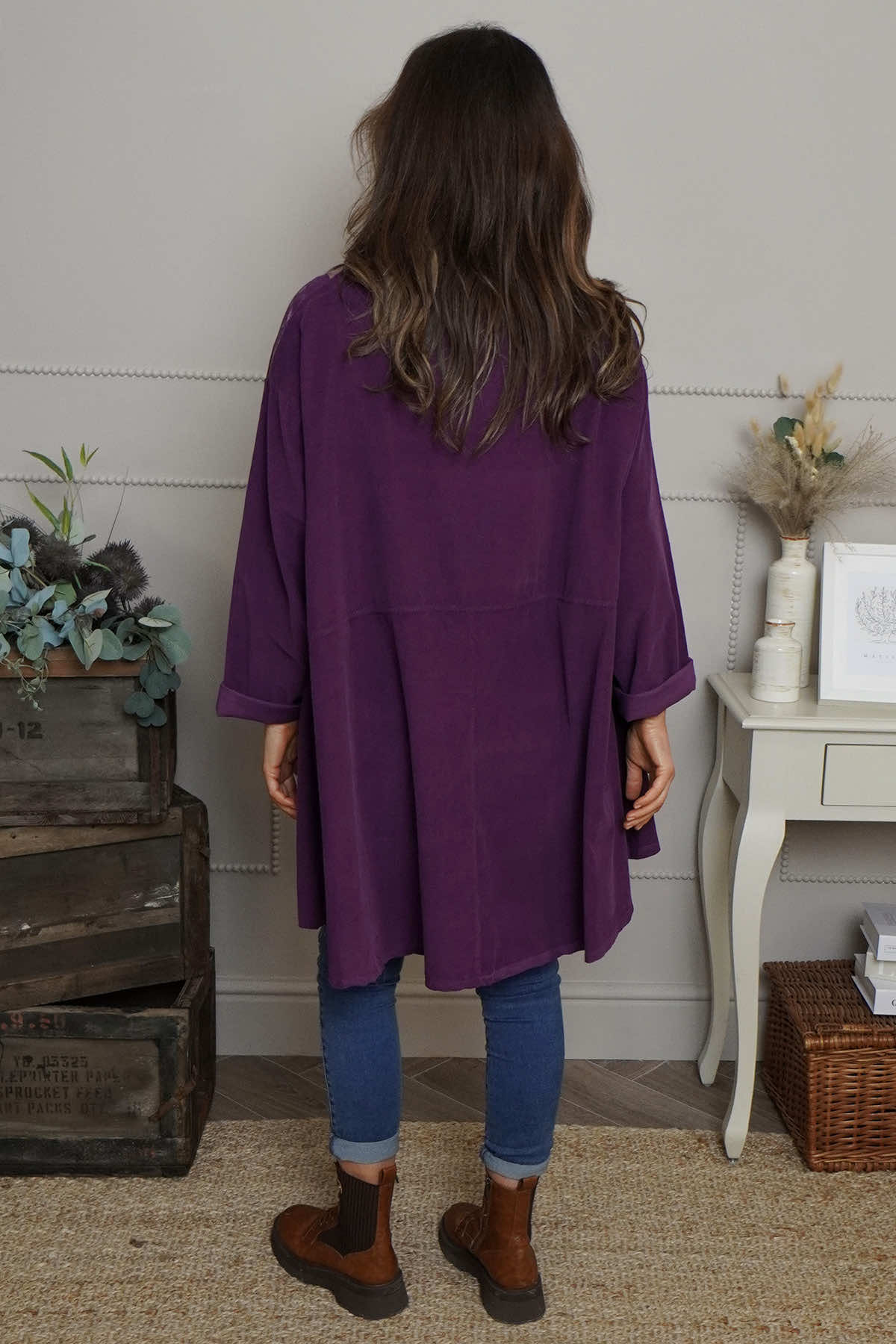 Kacey Print Needlecord Top Purple