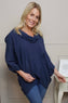 Beulah Cowl Neck Cotton Top Navy