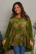 Kacey Print Needlecord Top Olive Olive - Kacey Print Needlecord Top Olive