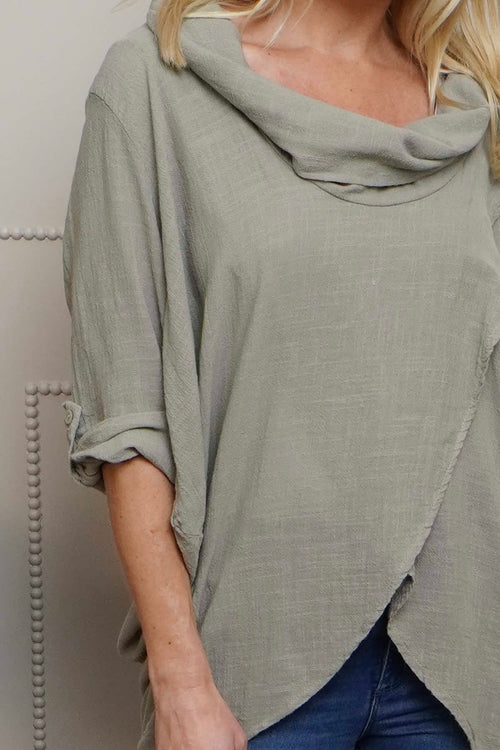 Beulah Cowl Neck Cotton Top Mocha - Image 3