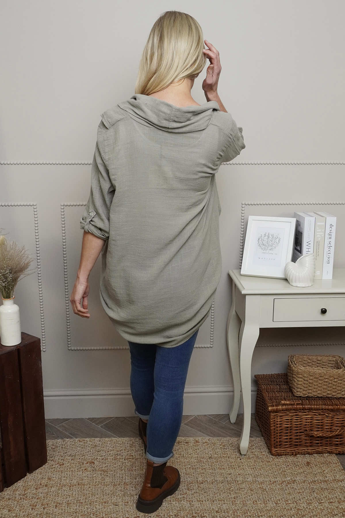 Beulah Cowl Neck Cotton Top Mocha