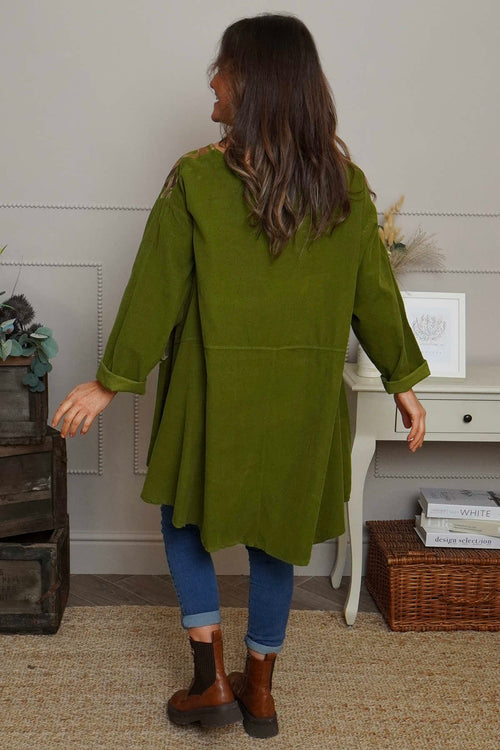 Kacey Print Needlecord Top Olive - Image 4