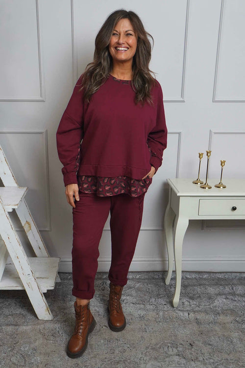 Nicky Leopard Print Cotton Top Burgundy
