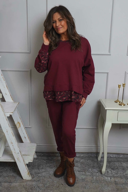 Nicky Leopard Print Cotton Top Burgundy - Image 3