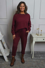 Lina Cord Detail Cotton Joggers Burgundy Burgundy - Lina Cord Detail Cotton Joggers Burgundy