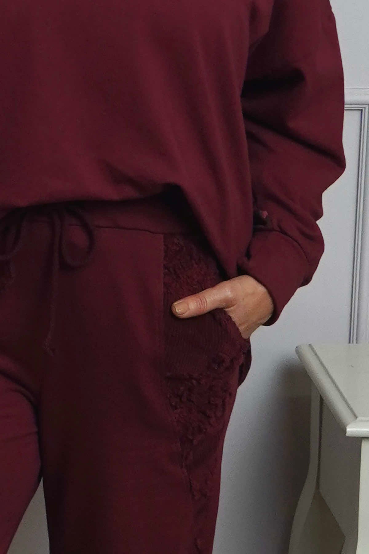 Lina Cord Detail Cotton Joggers Burgundy