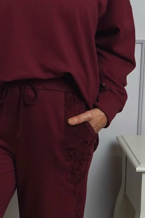 Lina Cord Detail Cotton Joggers Burgundy - Image 3