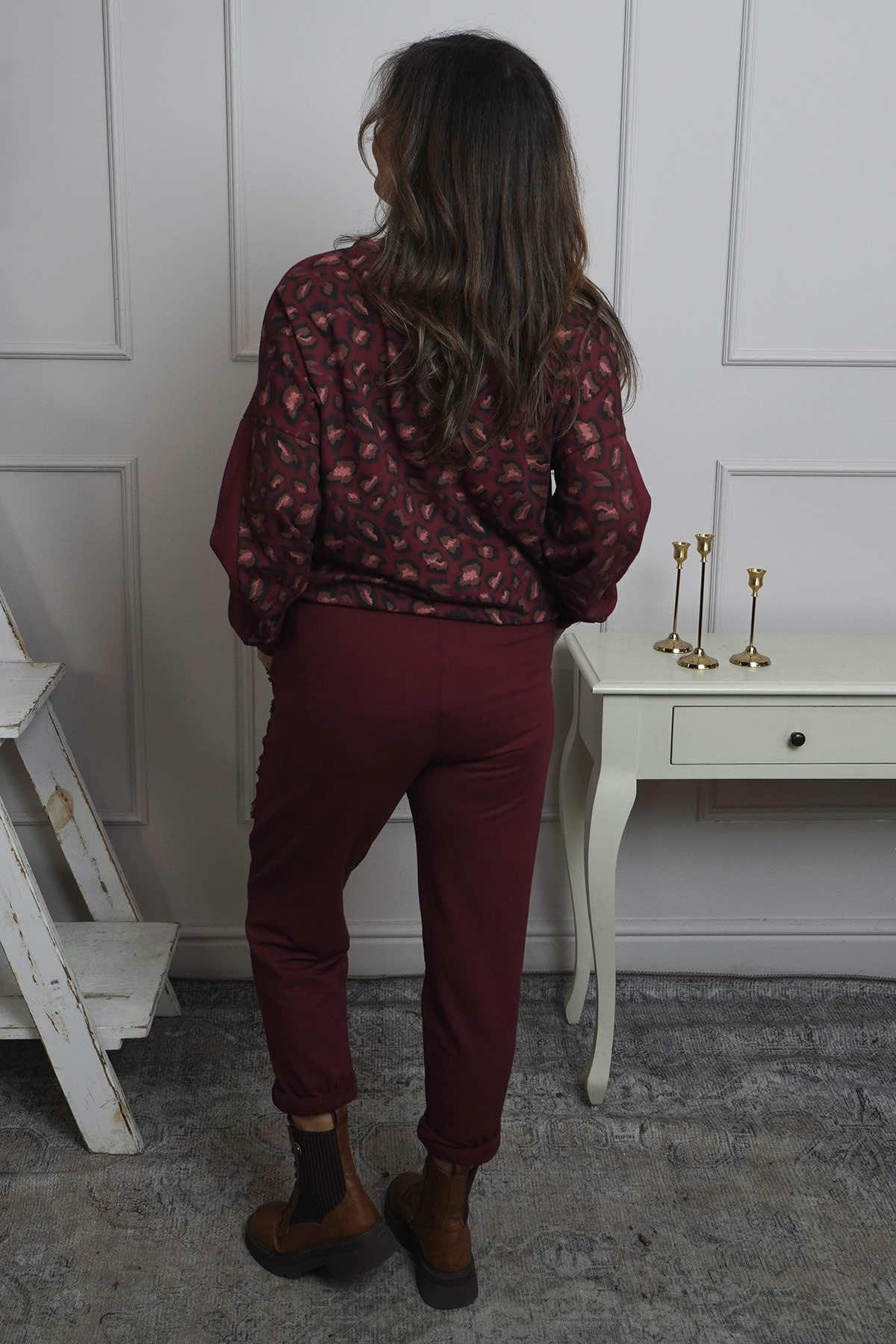 Lina Cord Detail Cotton Joggers Burgundy