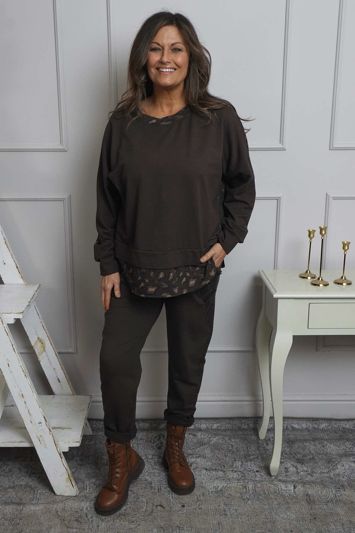 Nicky Leopard Print Cotton Top Cocoa