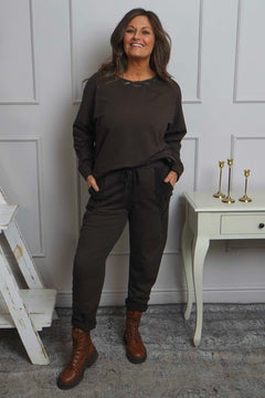 Lina Cord Detail Cotton Joggers Cocoa