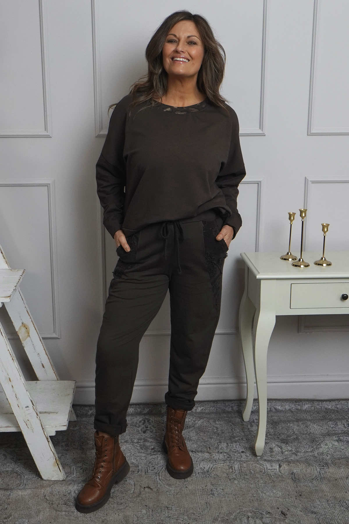 Lina Cord Detail Cotton Joggers Cocoa