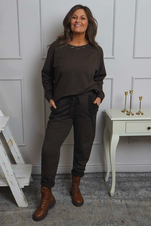 Lina Cord Detail Cotton Joggers Cocoa