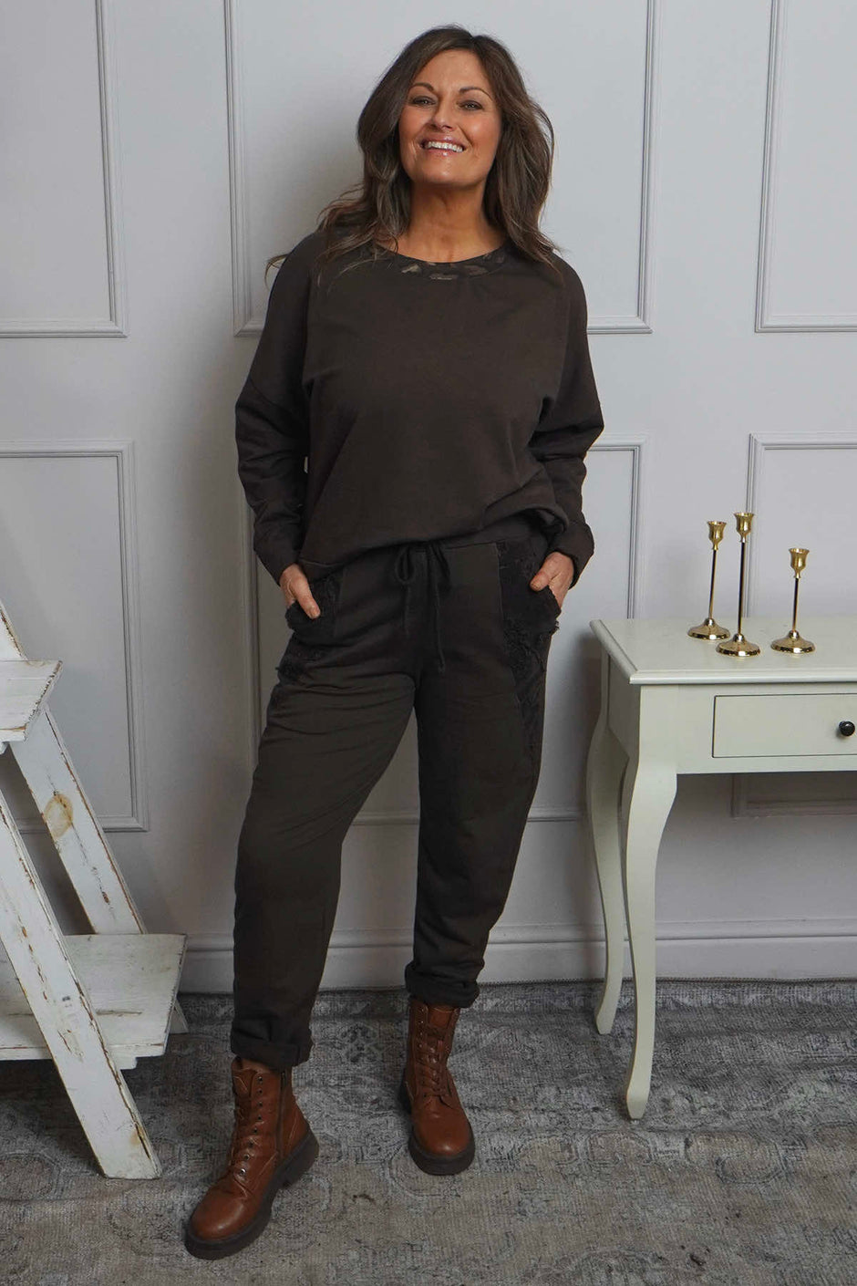 Lina Cord Detail Cotton Joggers Cocoa