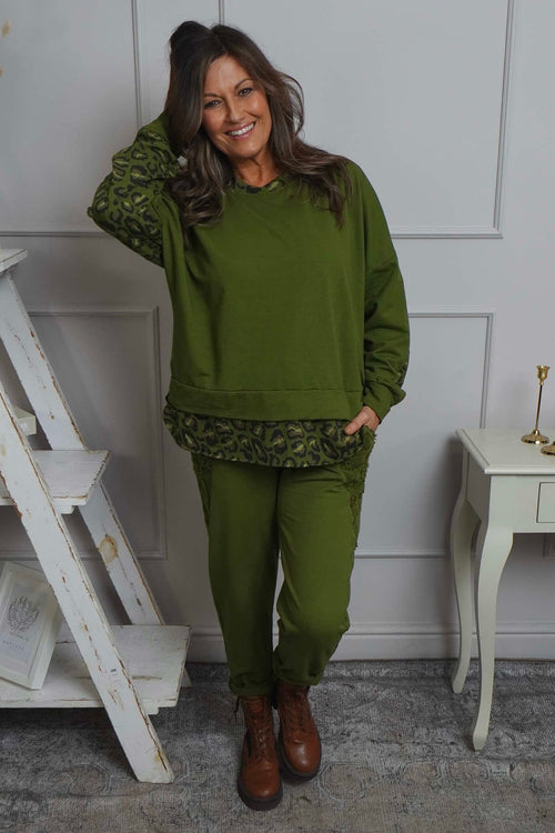 Nicky Leopard Print Cotton Top Olive