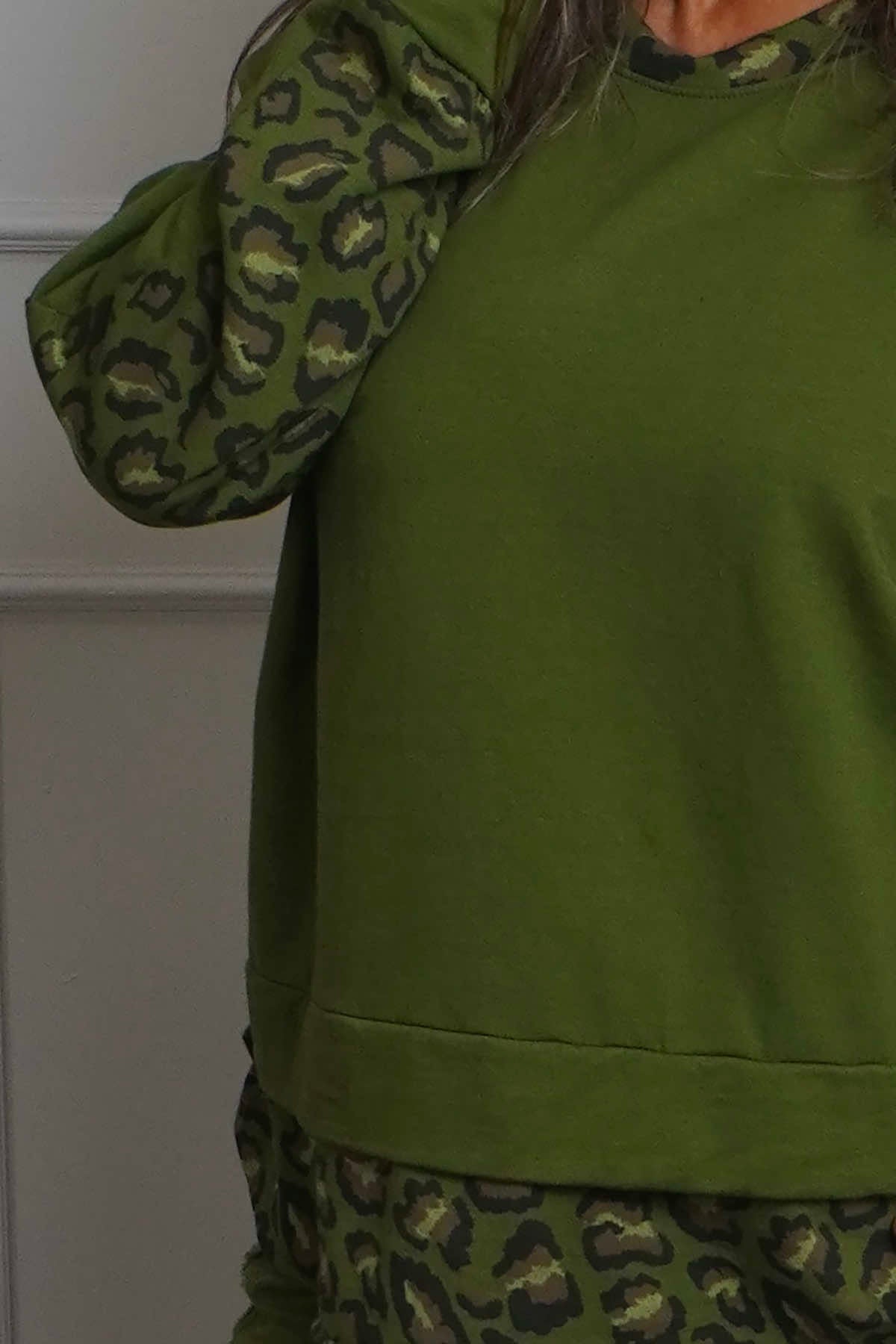 Nicky Leopard Print Cotton Top Olive