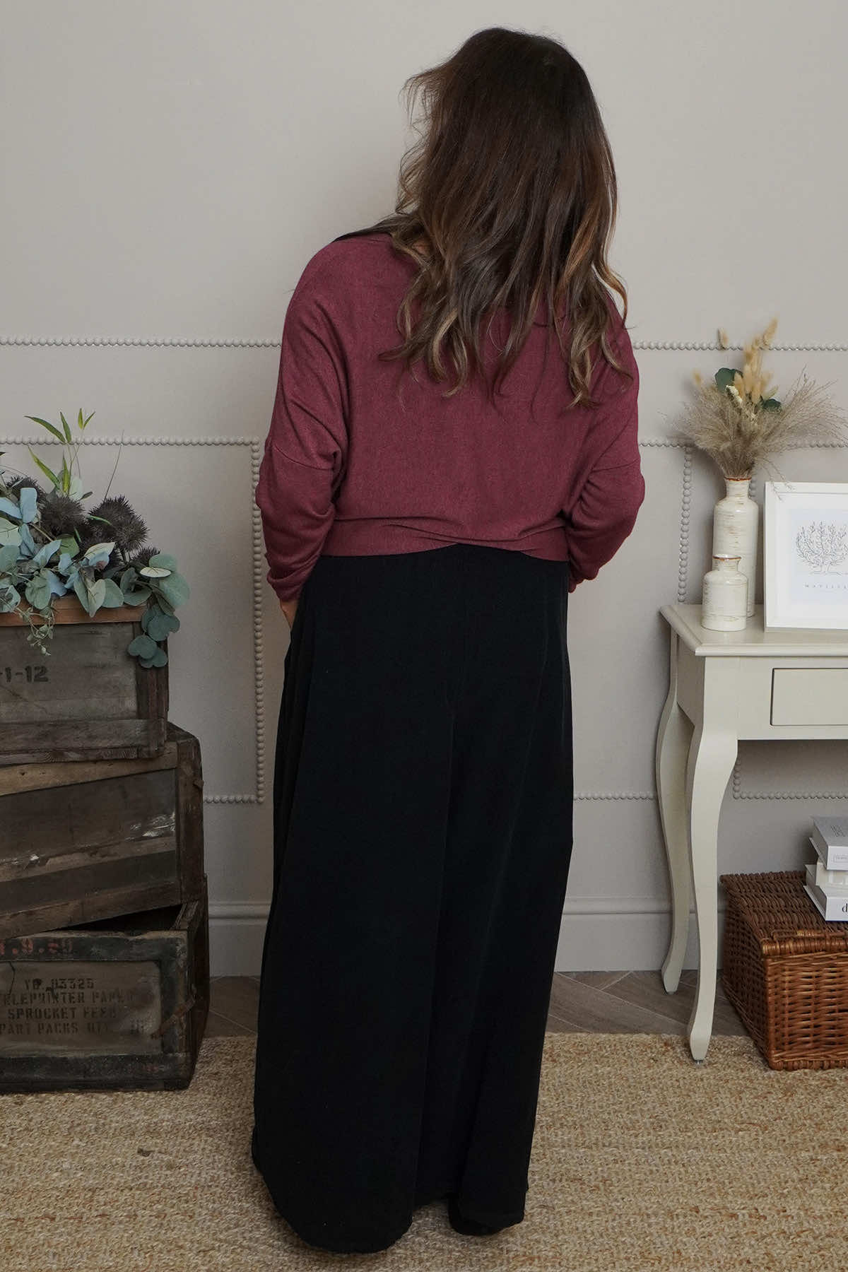 Trish Wide Leg Needlecord Trousers Black