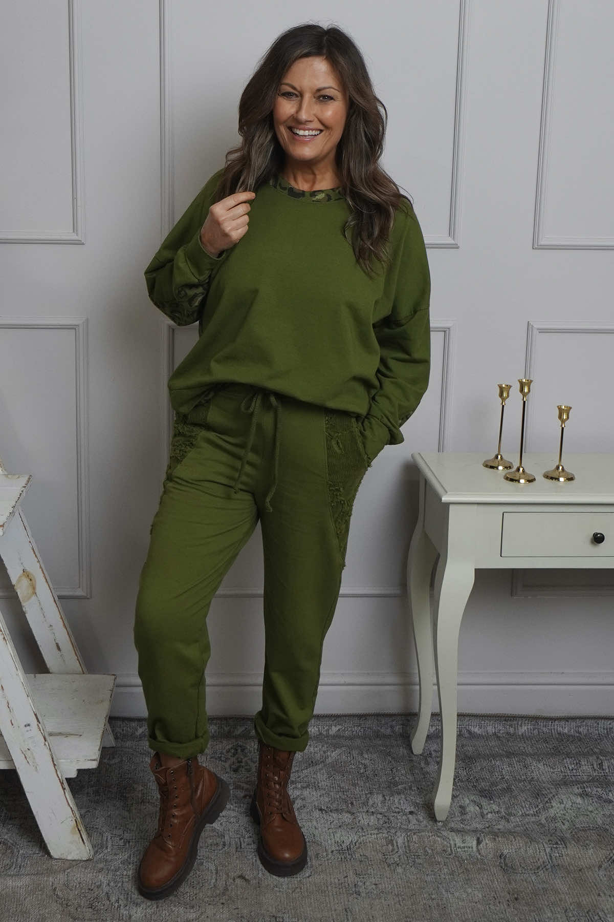 Lina Cord Detail Cotton Joggers Olive