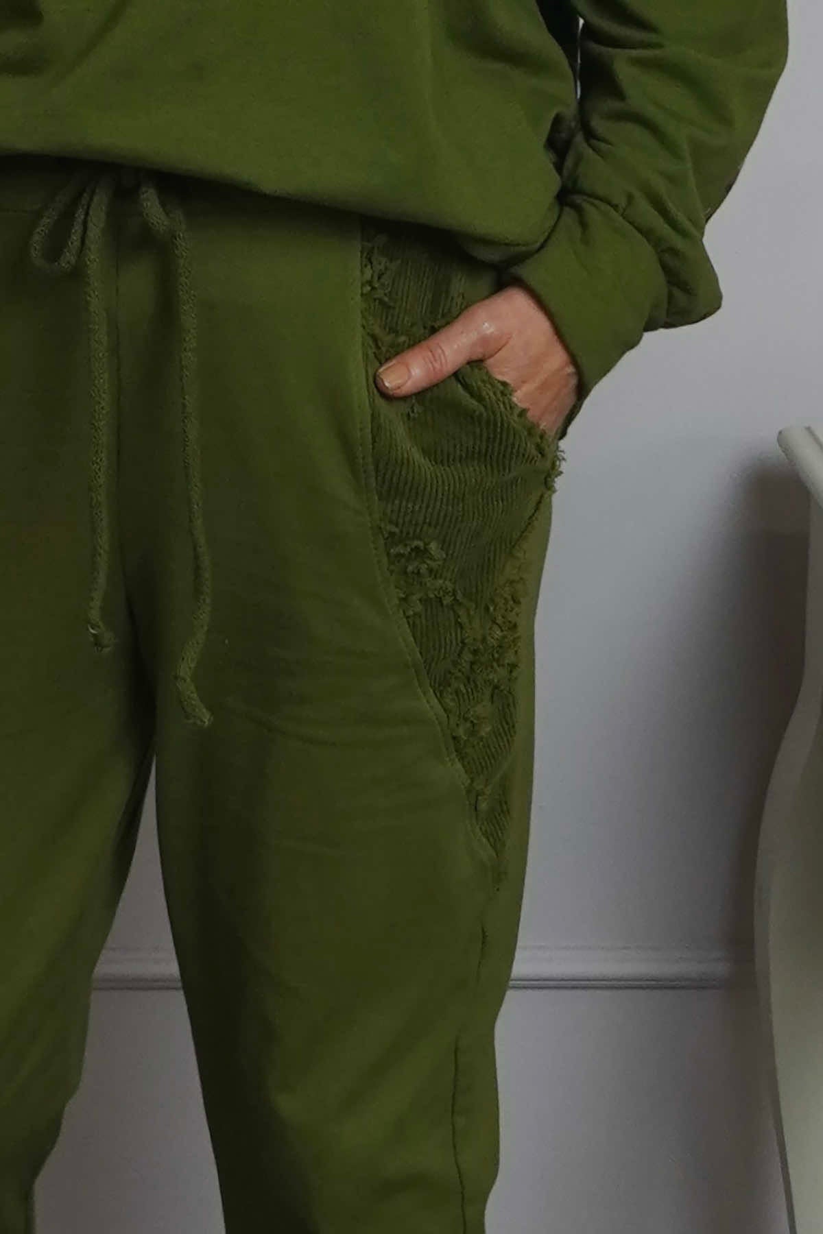 Lina Cord Detail Cotton Joggers Olive