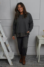 Nicky Leopard Print Cotton Top Mid Grey Mid Grey - Nicky Leopard Print Cotton Top Mid Grey