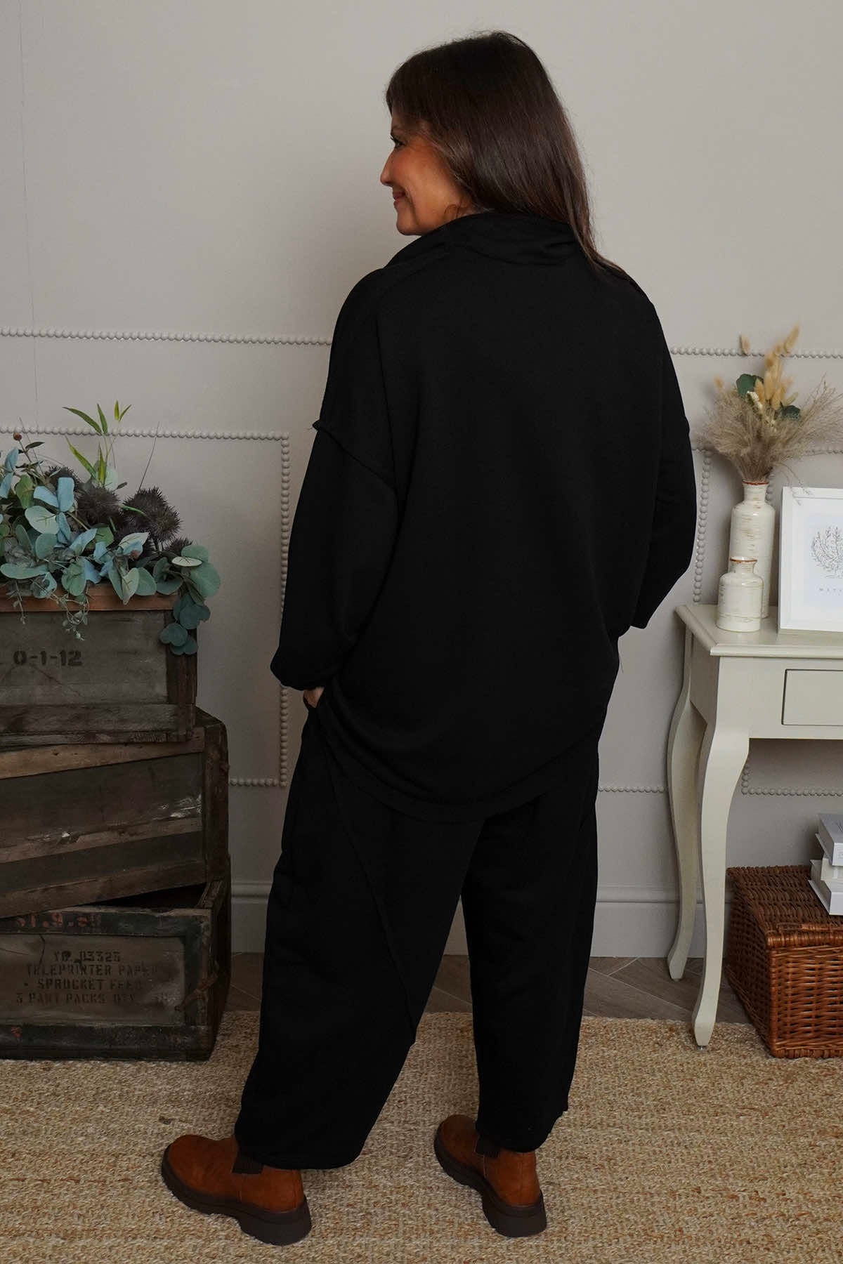 Sybil Button Cotton Sweatshirt Black